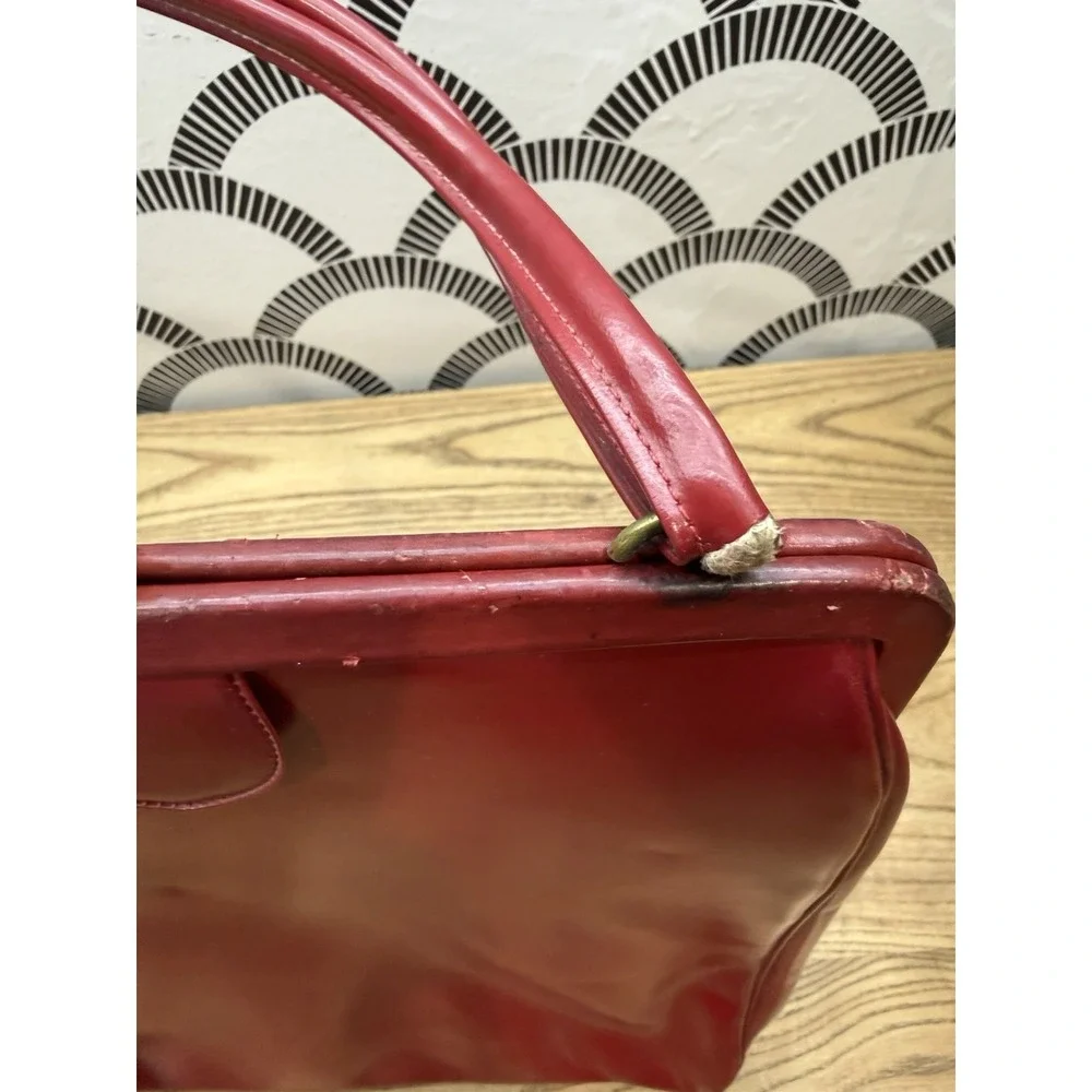 VTG 1950s red leather Dofanette frame hinged handbag purse France‎ Granny